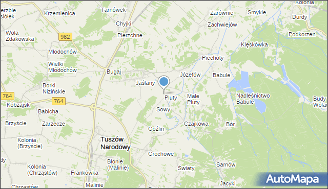 mapa Pluty, Pluty gmina Tuszów Narodowy na mapie Targeo